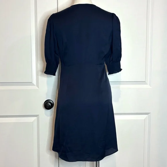 Quince Navy Blue Washable Silk V-neck Puff Short Sleeve Mini Dress S - Picture 7 of 12
